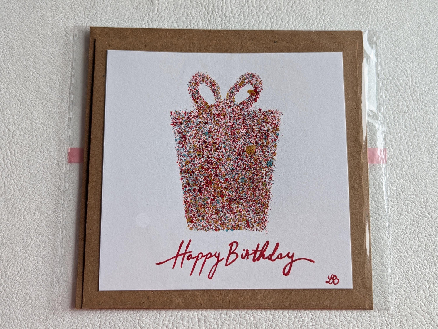 Hand Painted Birthday Card: Modern Gift Box Design, Set of 2 Cards