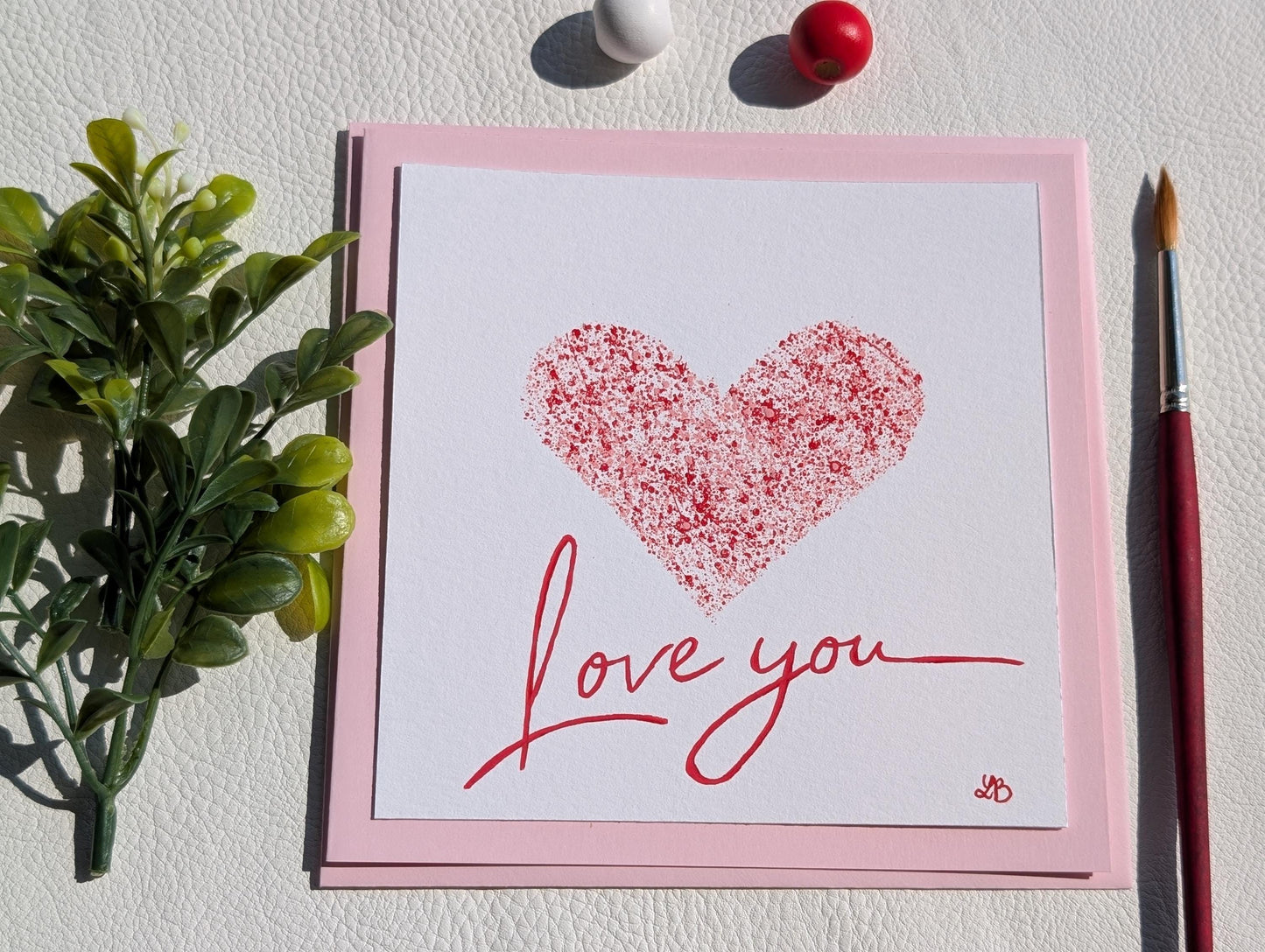 Hand Painted Love Card: Red Heart Anniversary Card
