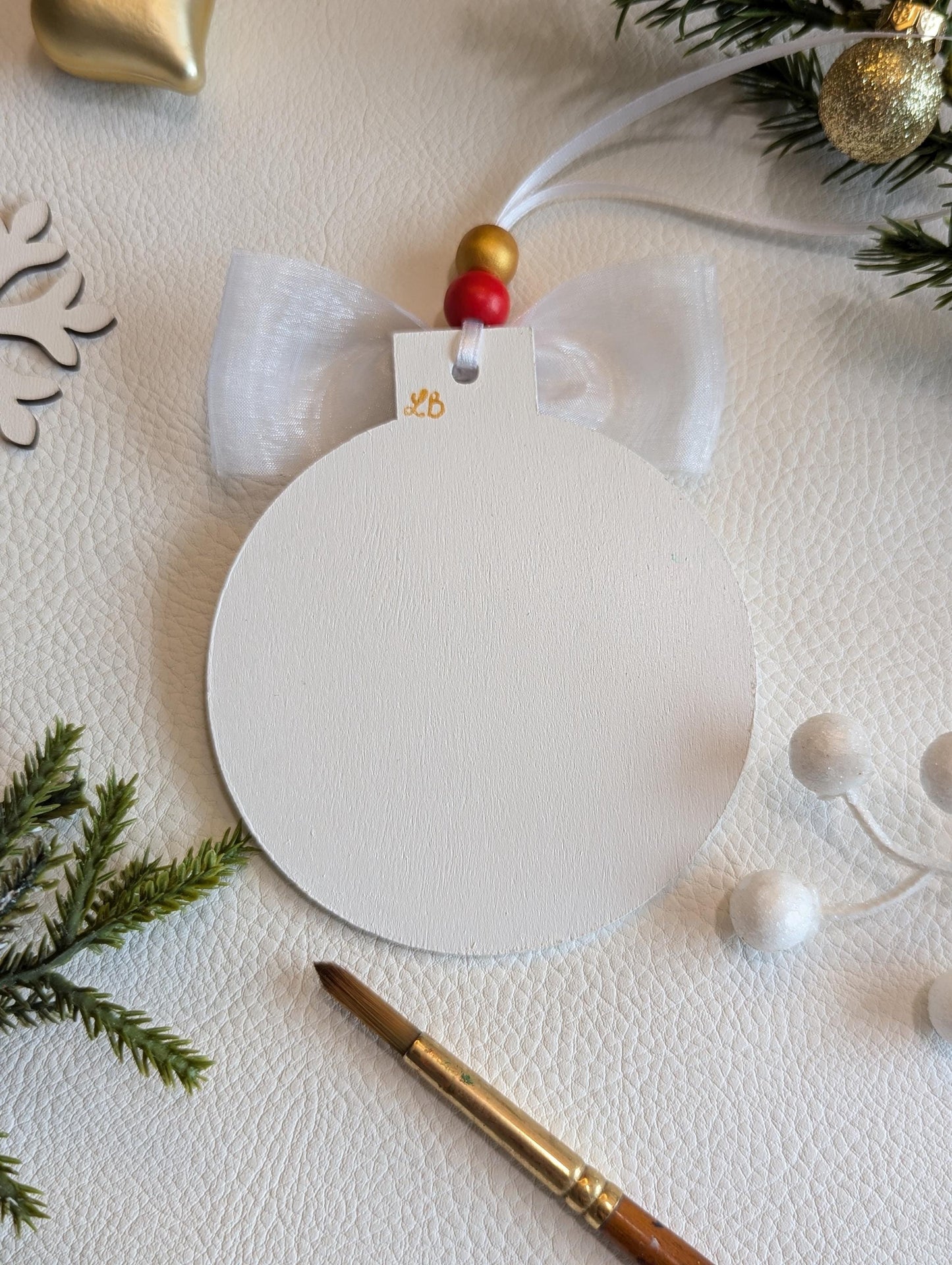 Hand-Painted Wooden Christmas Ornament: Wreath Design