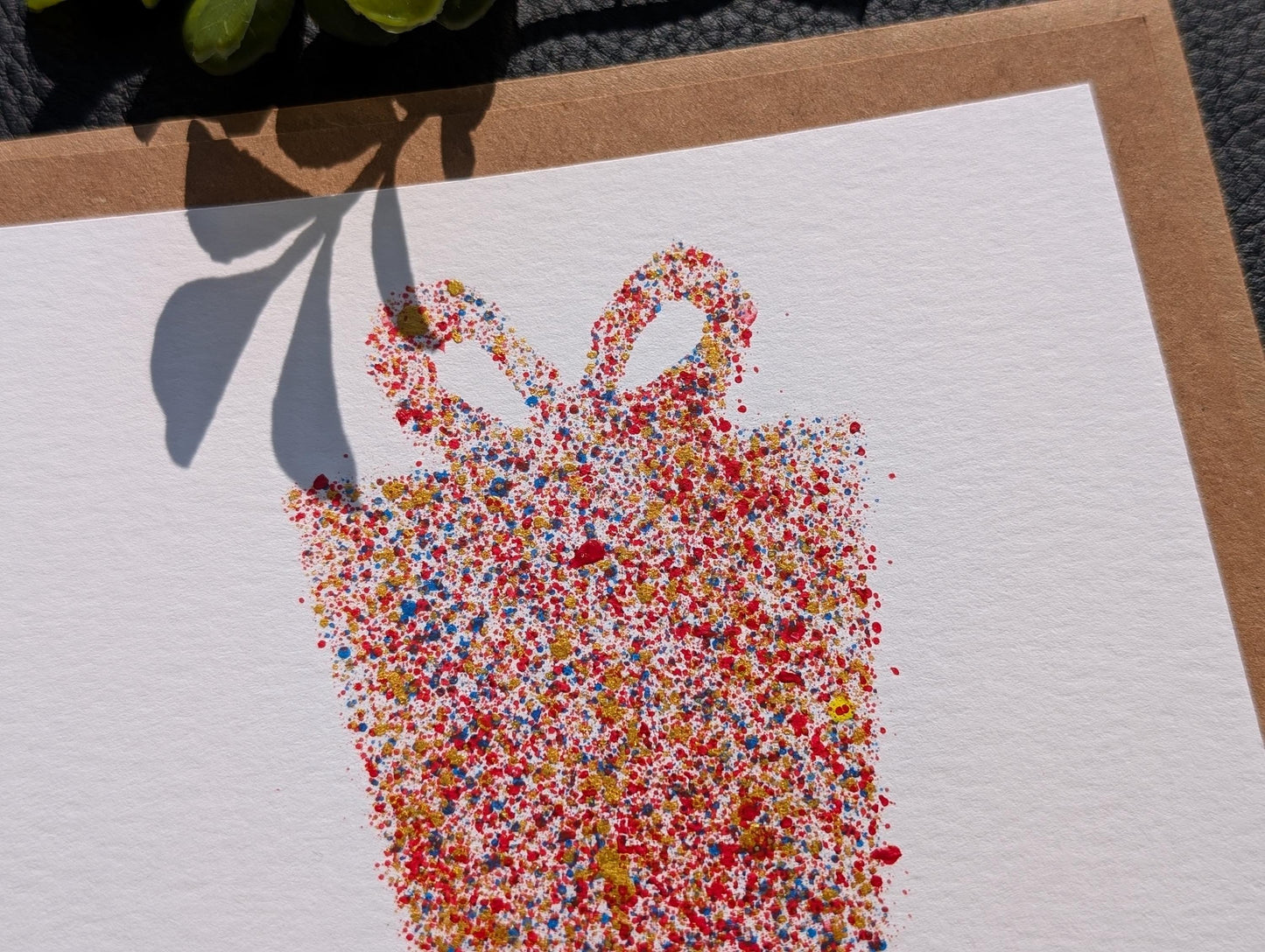 Hand Painted Birthday Card: Modern Gift Box Design, Set of 2 Cards