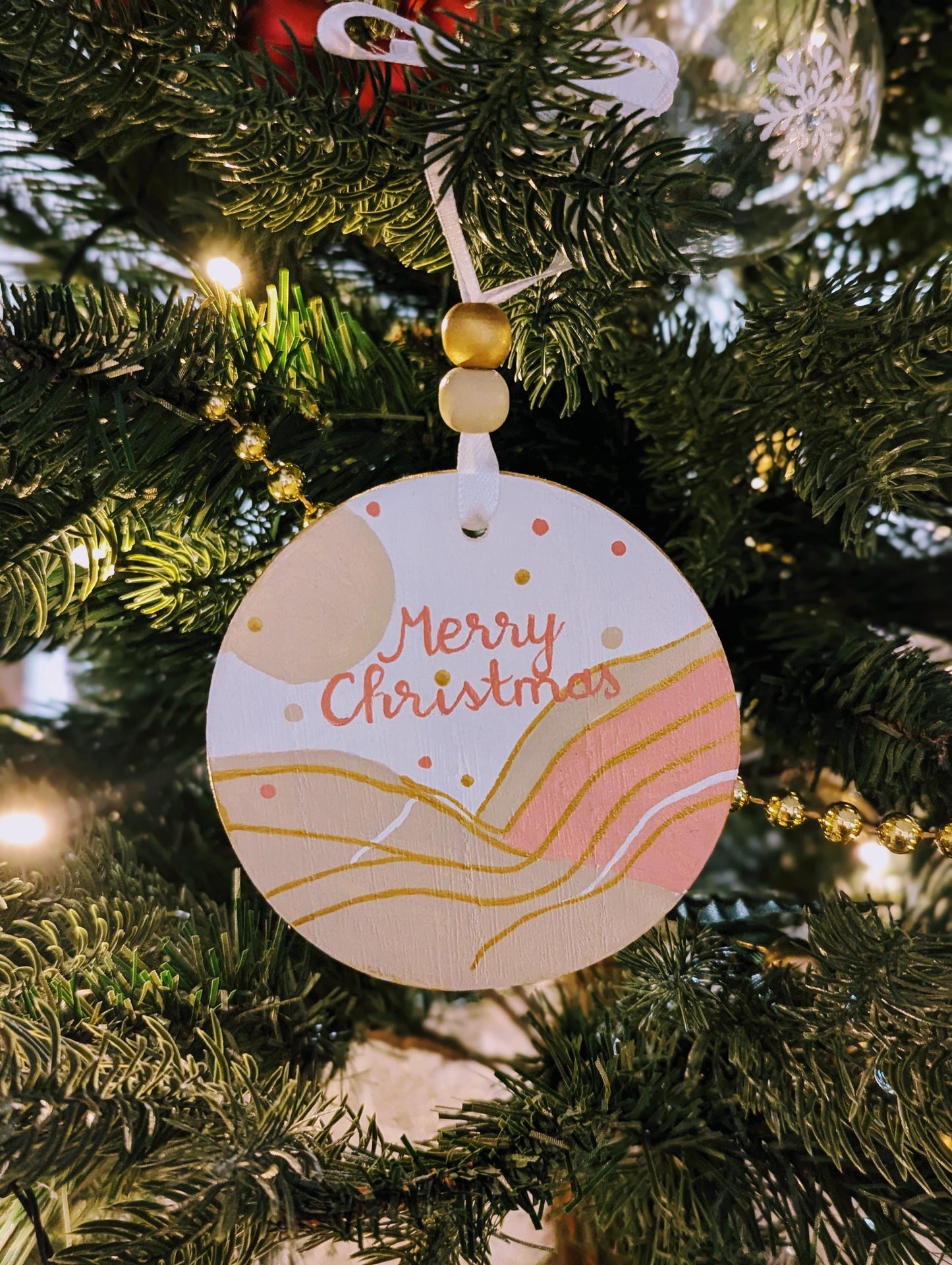 Boho Christmas Ornament: Hand Painted Wooden Decor