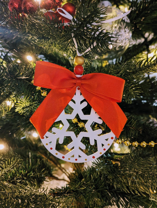 Hand-Painted Wooden Snowflake Ornament - Christmas Decoration