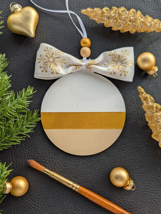 Personalized Scandinavian Christmas Ornament: Hand-Painted Wooden Bauble with Bow
