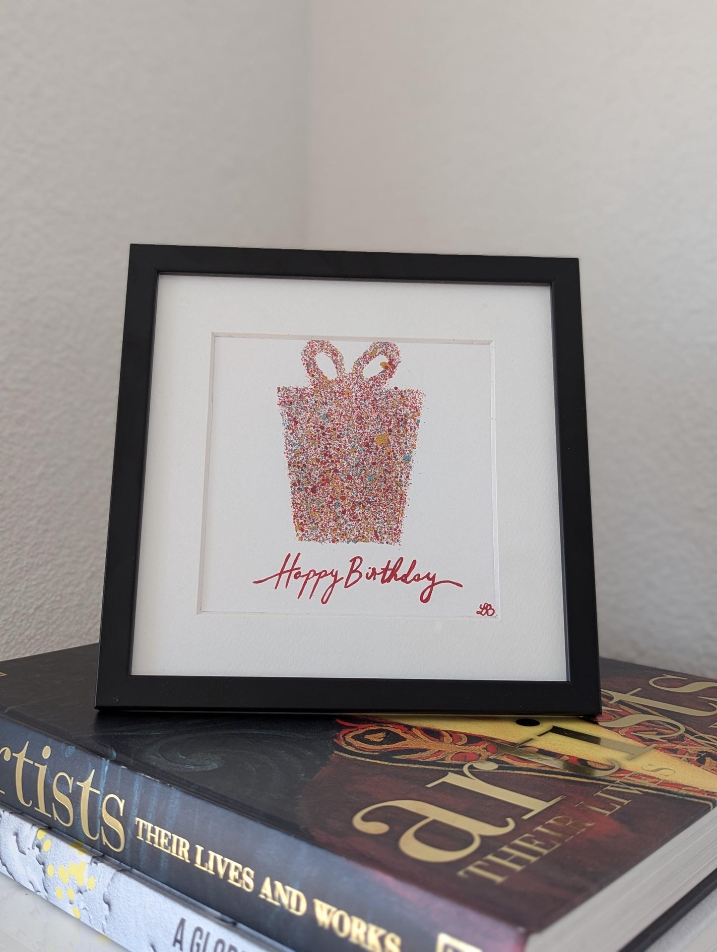 Hand Painted Birthday Card: Modern Gift Box Design