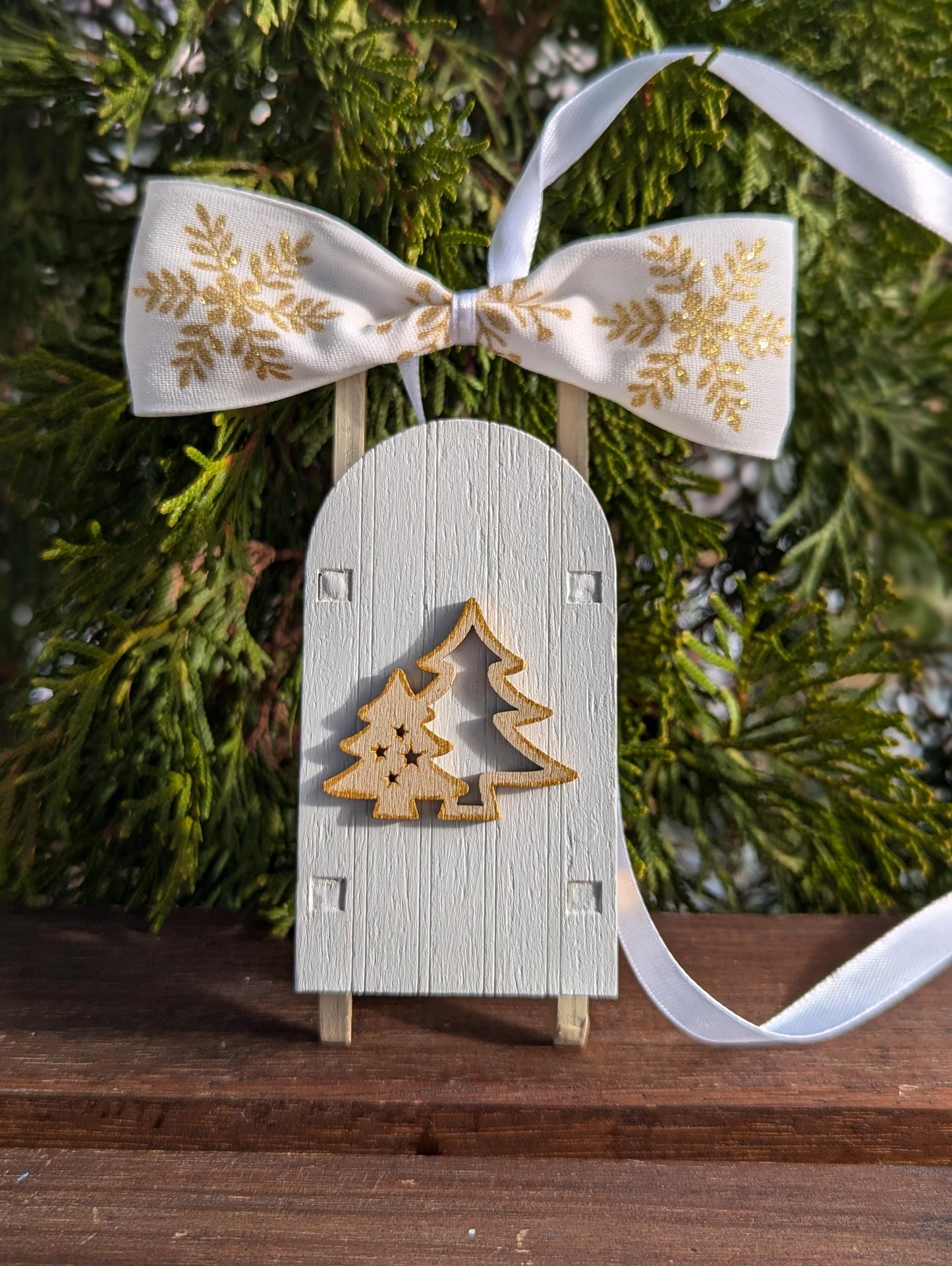 Wooden Christmas Sleigh Ornament: Scandinavian Style Sled