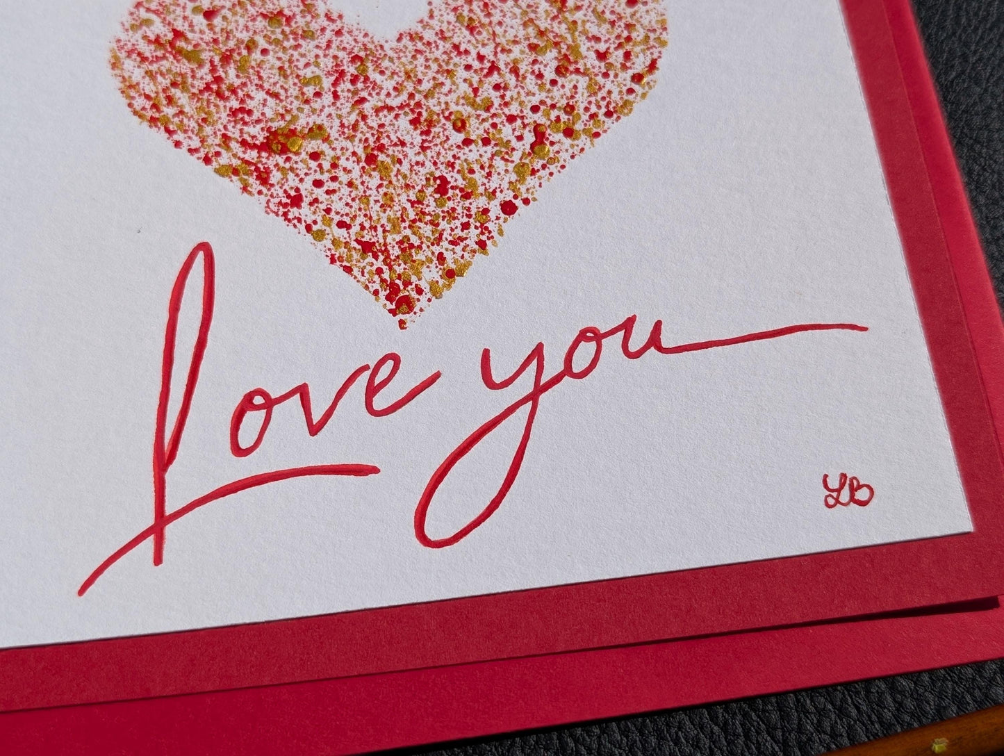 Hand Painted Love Card: Red Heart Anniversary Card