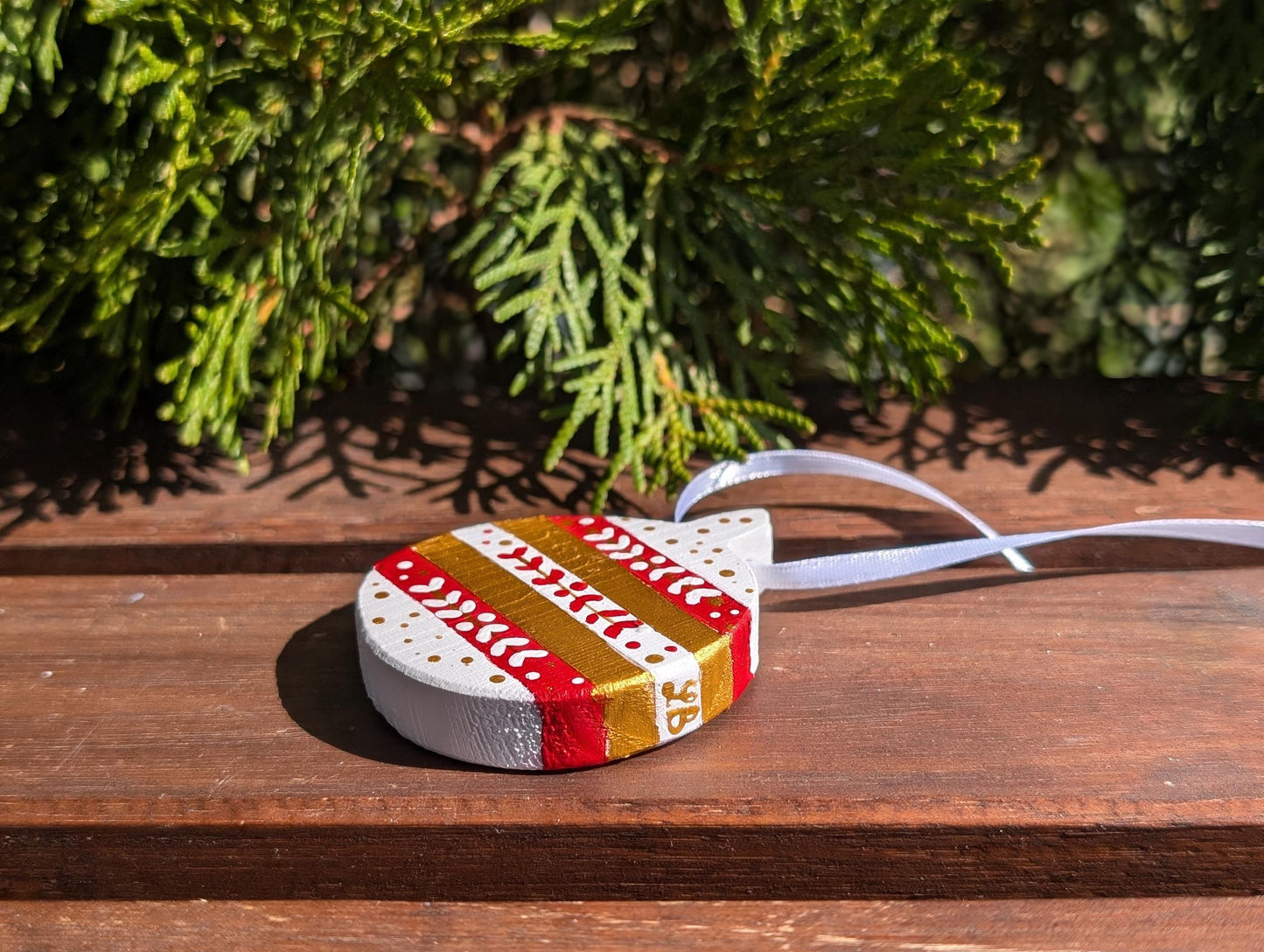 Boho Christmas Ornament Set: Hand-Painted Wooden Holiday Decorations