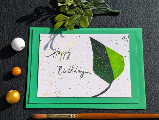 Hand painted Leaf Birthday Card: Original Acrylic Painting