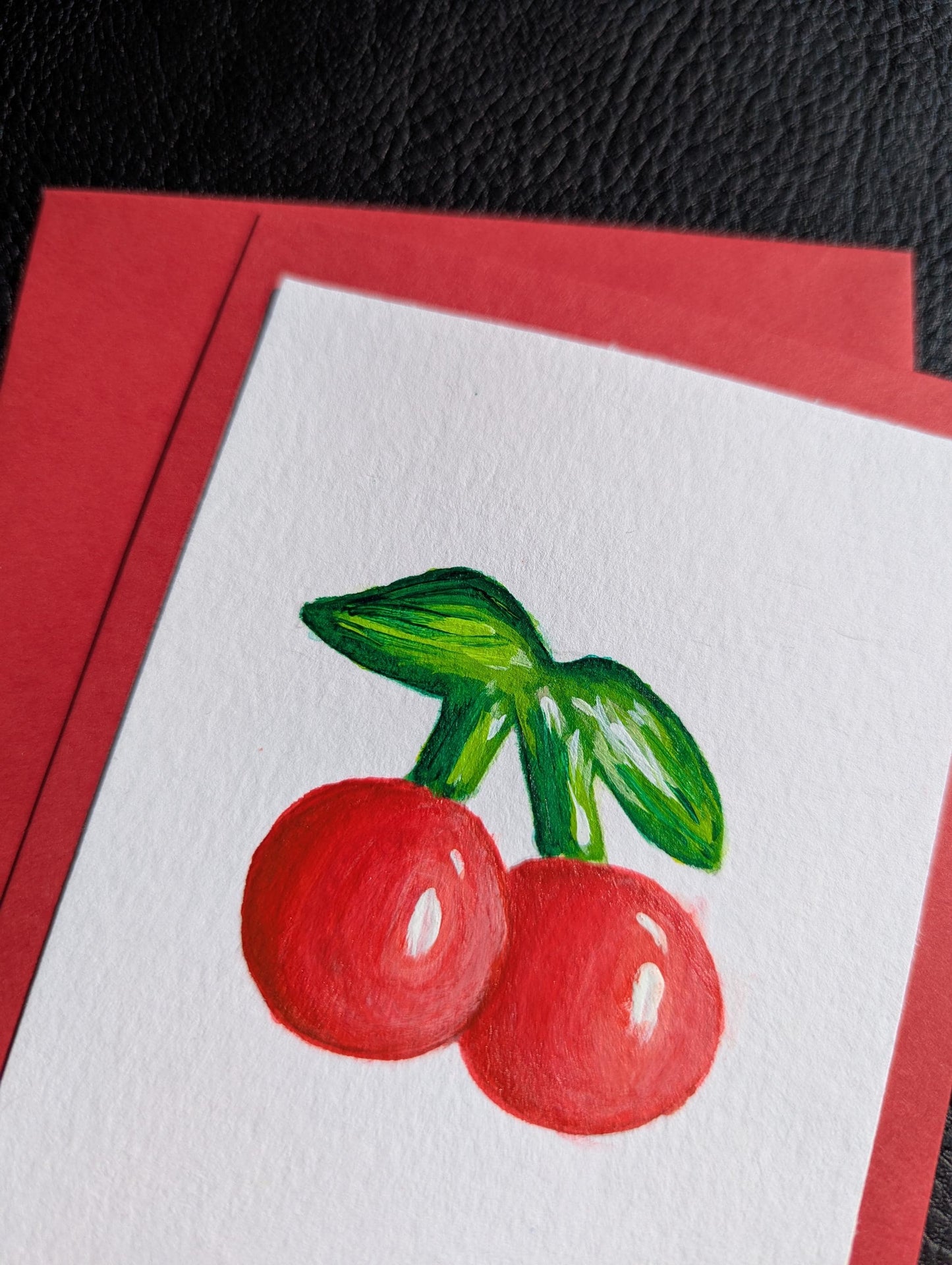 Handmade Cherries Birthday Card: Original Acrylic Painting