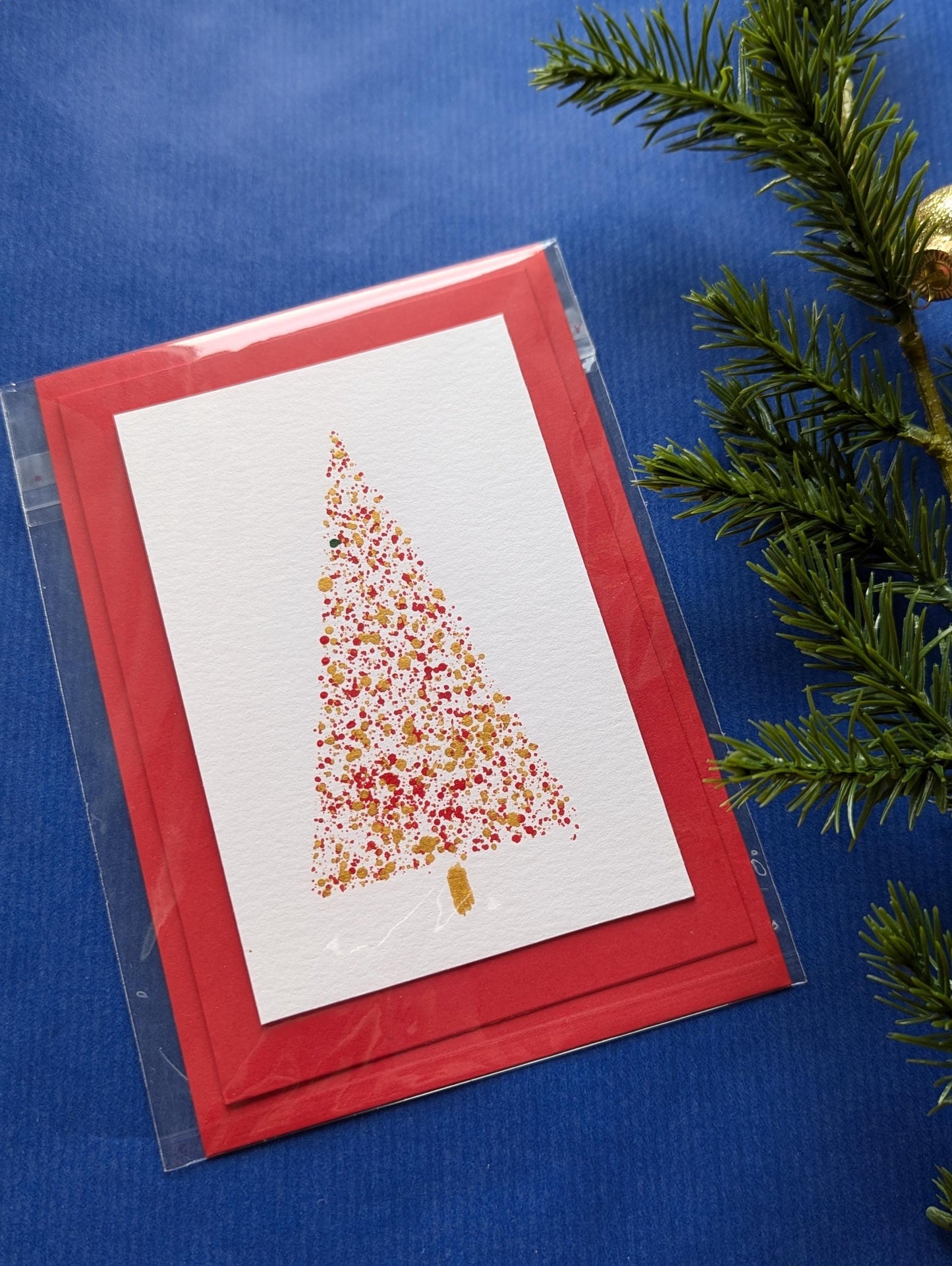 Handmade Red & Gold Christmas Card: Modern Holiday Greeting