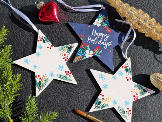 Personalized Wooden Star Ornaments, Hand Painted Christmas Decor, Rustic Decor, Unique Xmas hanging