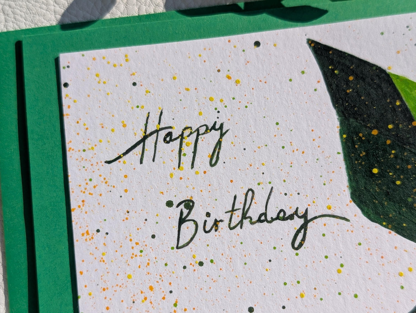 Hand painted Leaf Birthday Card: Original Acrylic Painting