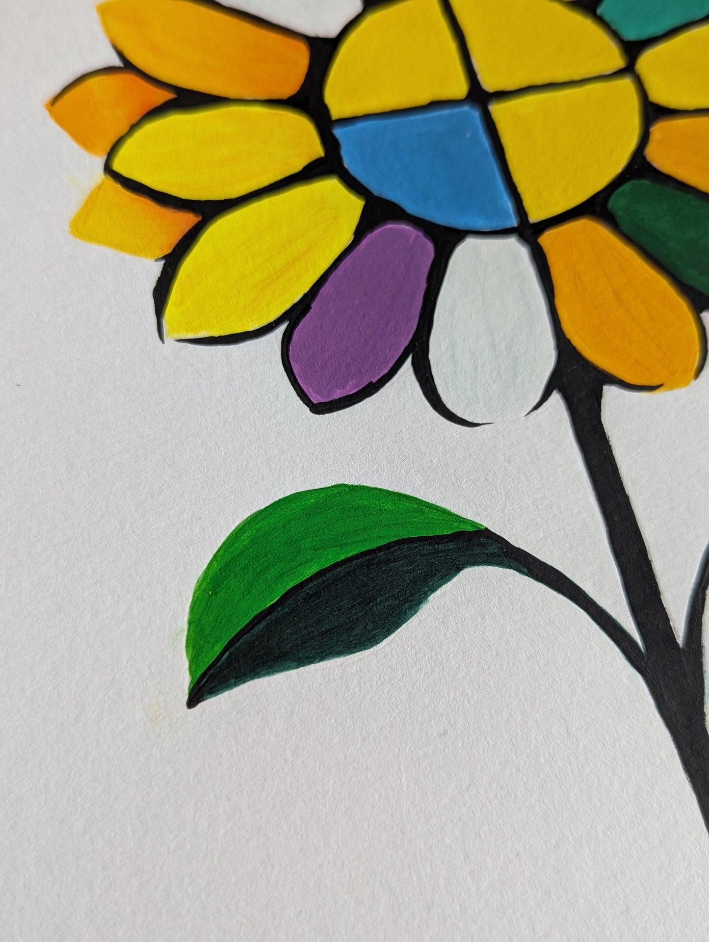 Modern Hand Painted colorful Sunflower Painting, Cubism Style Painting