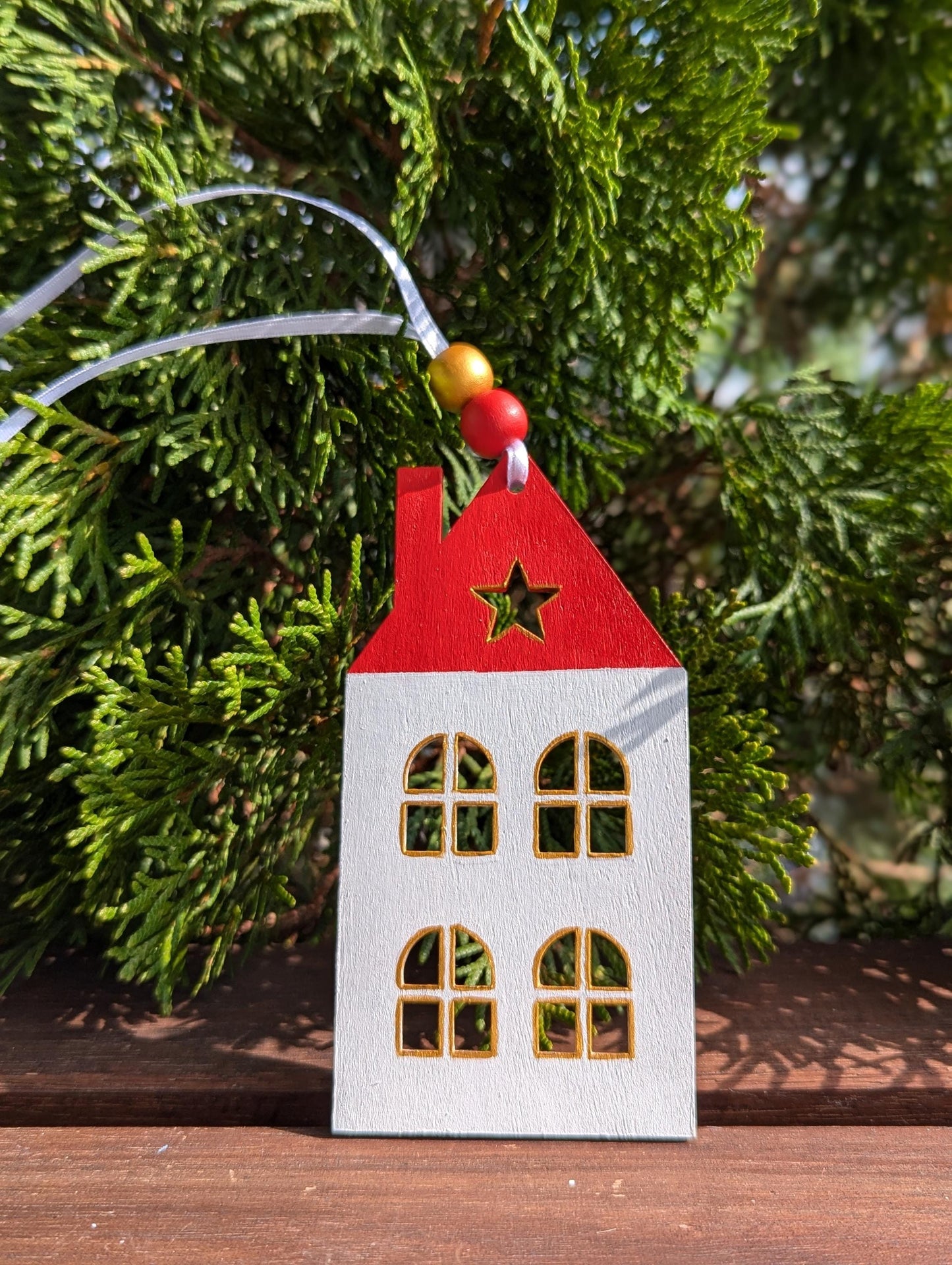 Hand-Painted Wooden Gingerbread House Ornament: Scandinavian Christmas Decor