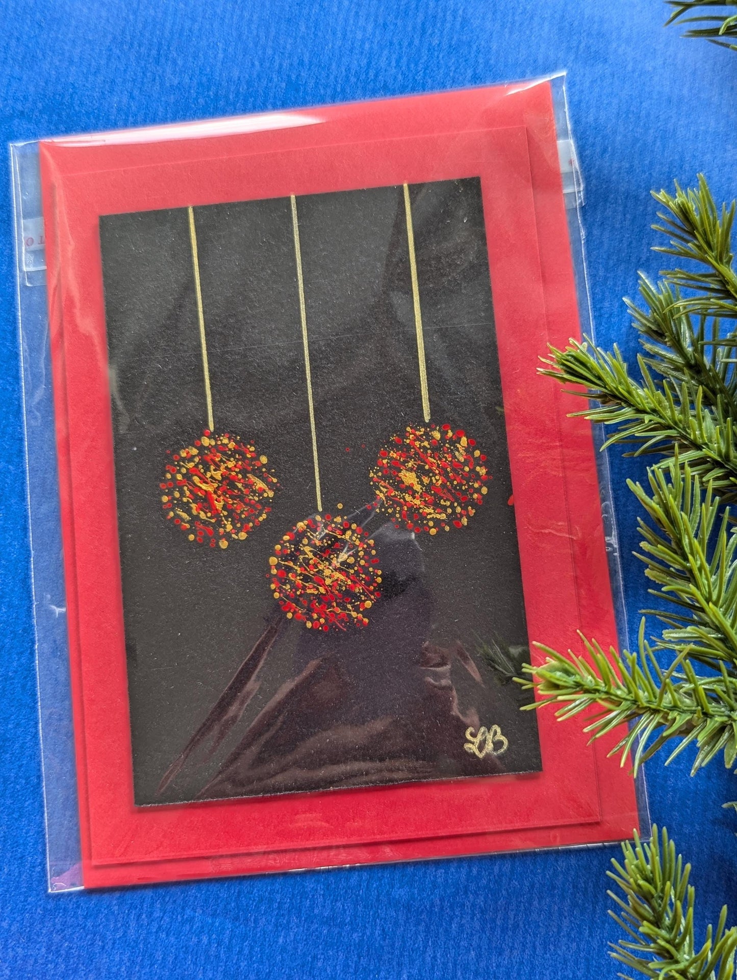 Hand Painted Christmas Baubles Card: Minimalist Holiday Card