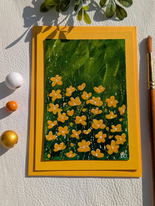 Hand-Painted Floral Birthday Card: Nature-Inspired Greeting, All occasions Greetings Card