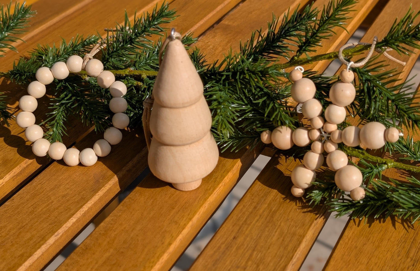 Rustic Christmas Ornaments: Set of 3, Farmhouse Wooden Holiday Decorations