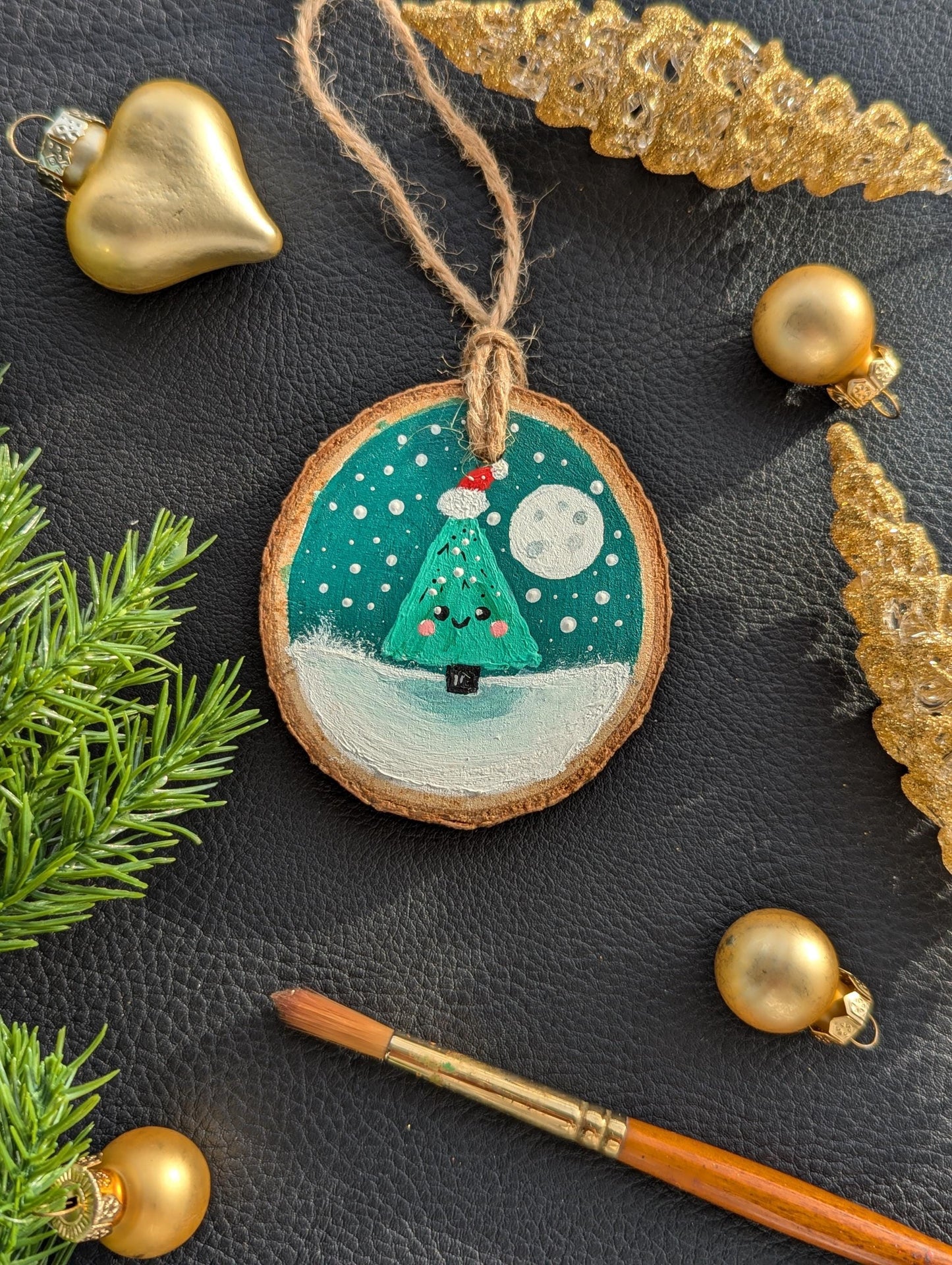 Rustic Christmas Ornament, Wood Slice Christmas Tree Decoration