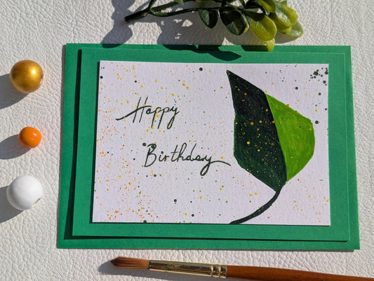 Hand painted Leaf Birthday Card: Original Acrylic Painting