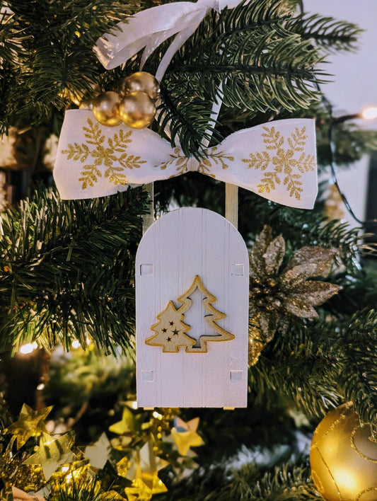Handmade Wooden Sleigh Ornament: Scandinavian Christmas Decoration