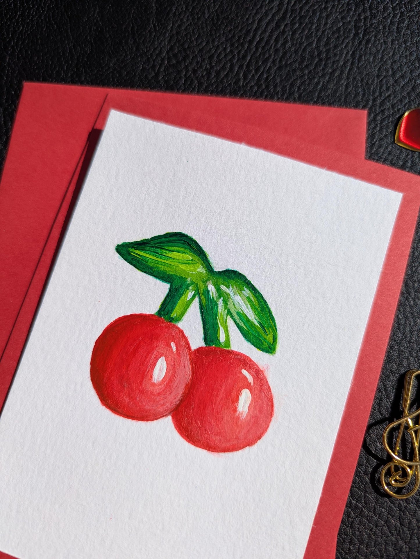 Handmade Cherries Birthday Card: Original Acrylic Painting