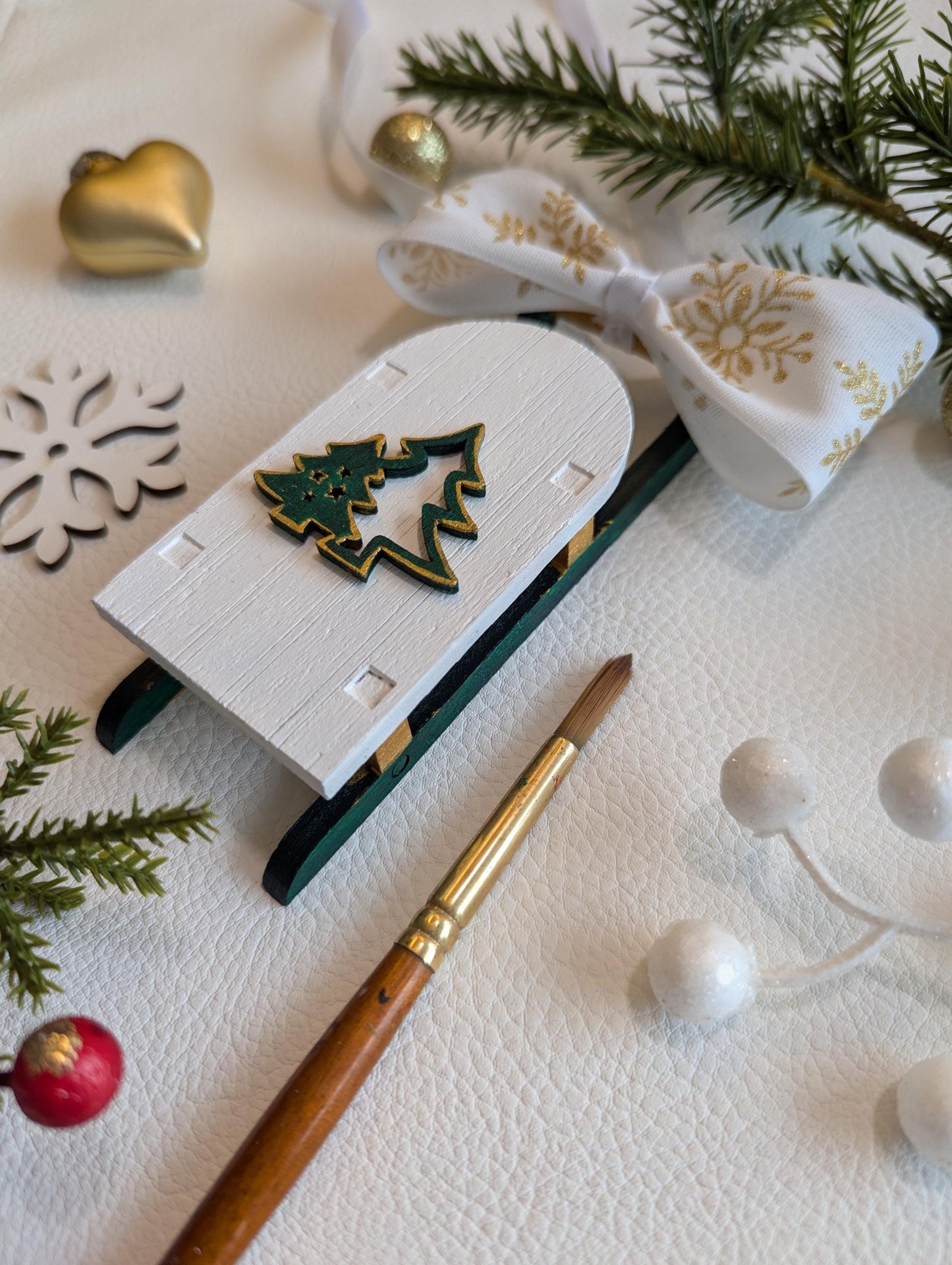 Wooden Christmas Sleigh Ornament: Scandinavian Style Sled