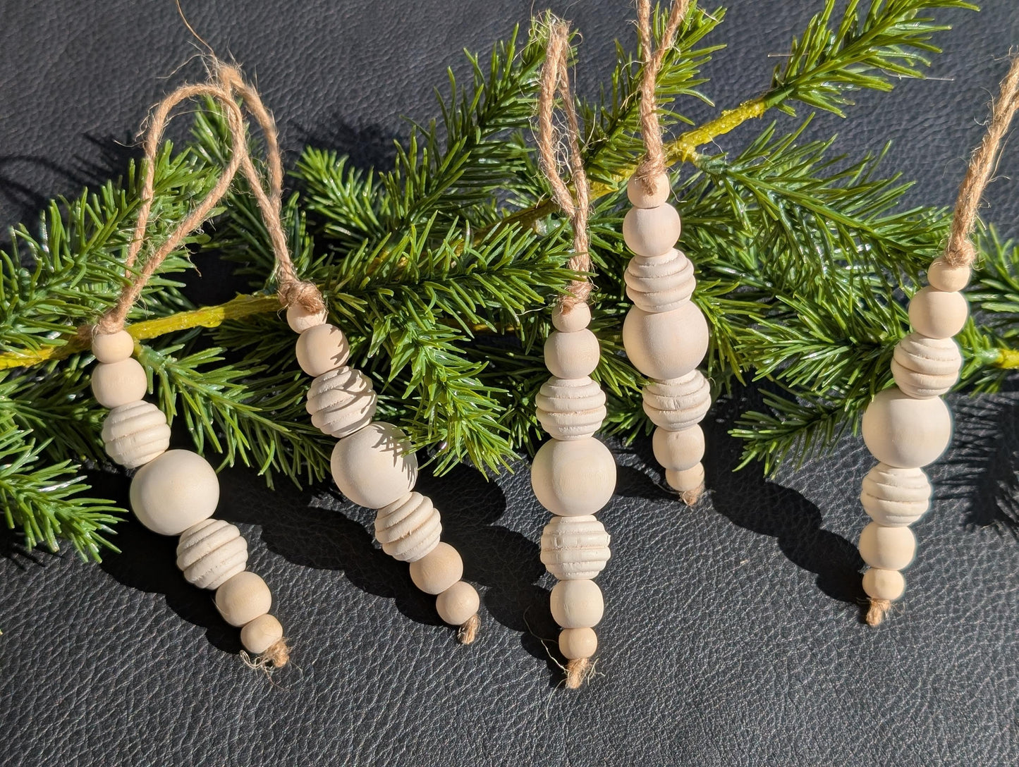 Handmade Wooden Bead Christmas Ornament Set: Rustic Holiday Decor