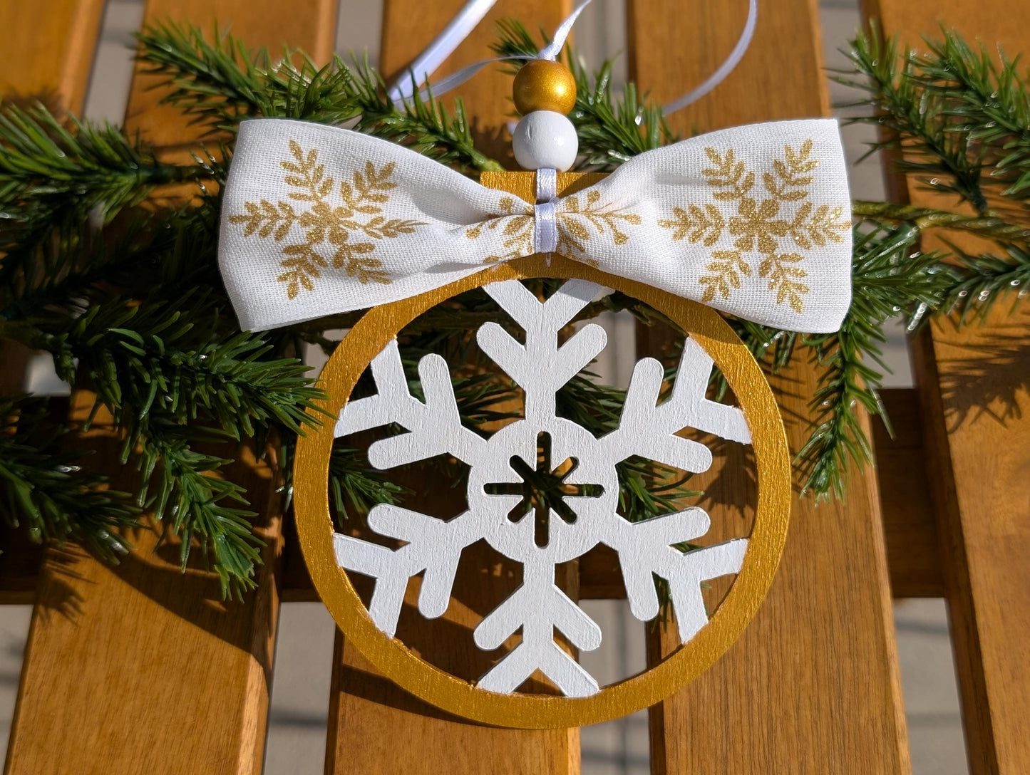 Hand-Painted Wooden Snowflake Ornament - Christmas Decoration
