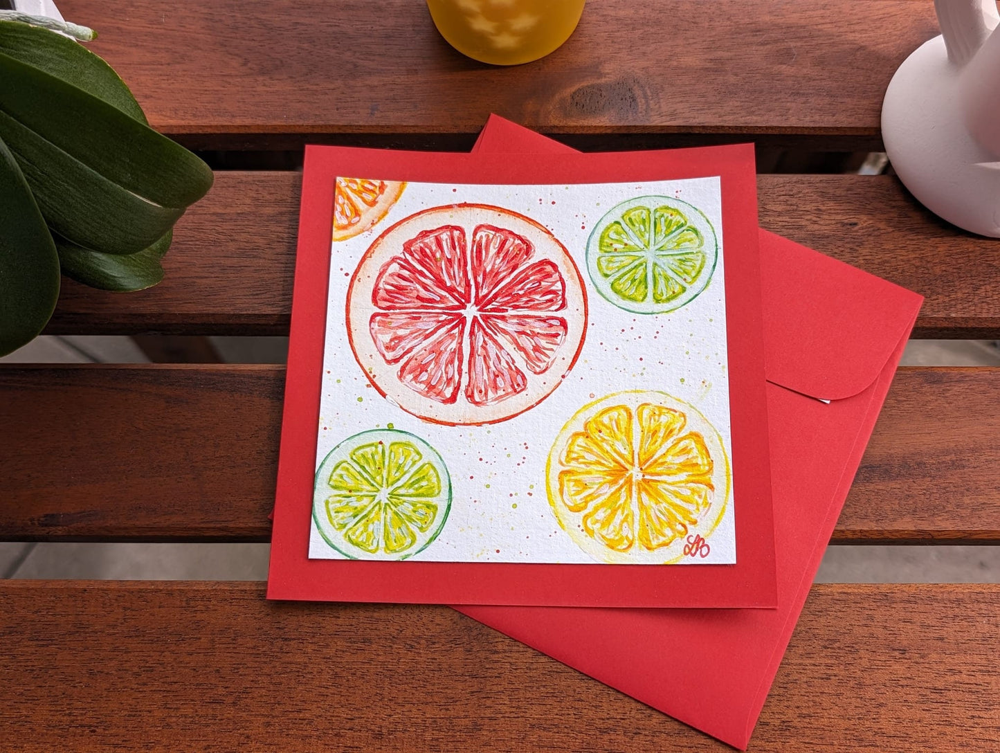 Hand Painted Citrus Greeting Card: Original Acrylic Art