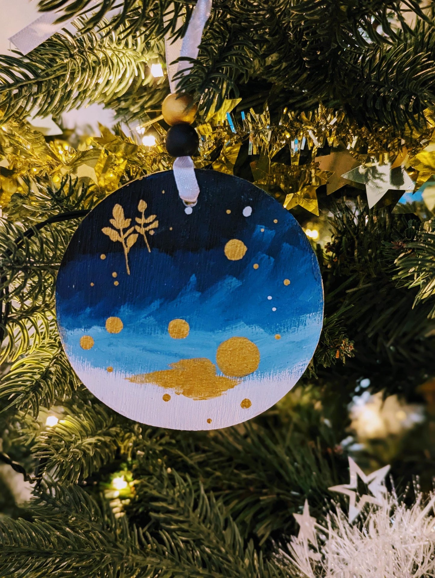 Boho Christmas Ornament: Hand Painted Wooden Decor