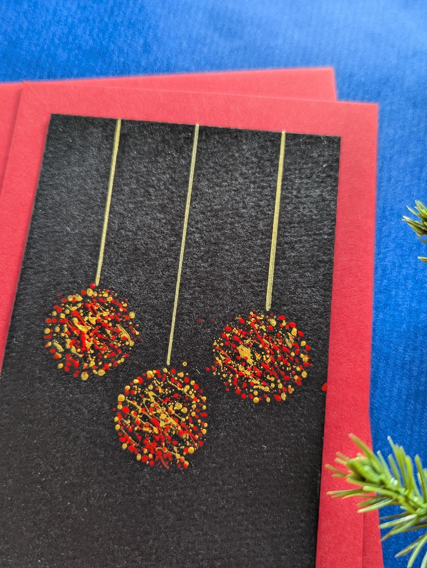 Hand Painted Christmas Baubles Card: Minimalist Holiday Card