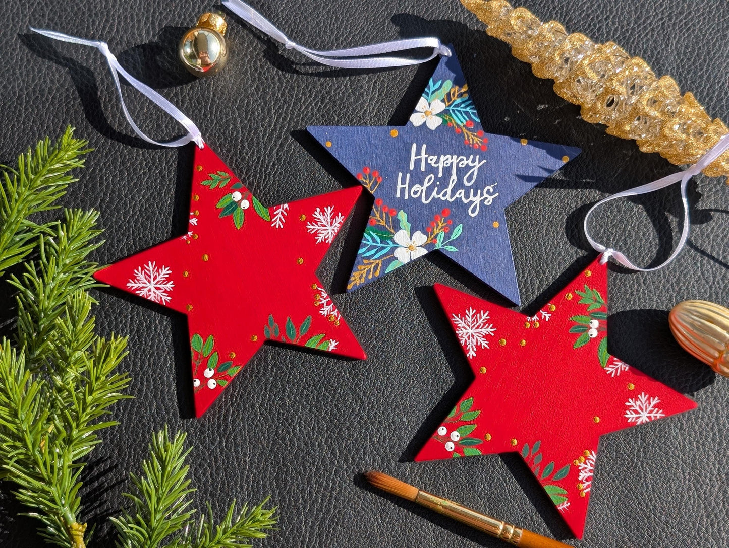 Personalized Wooden Star Ornaments, Hand Painted Christmas Decor, Rustic Decor, Unique Xmas hanging