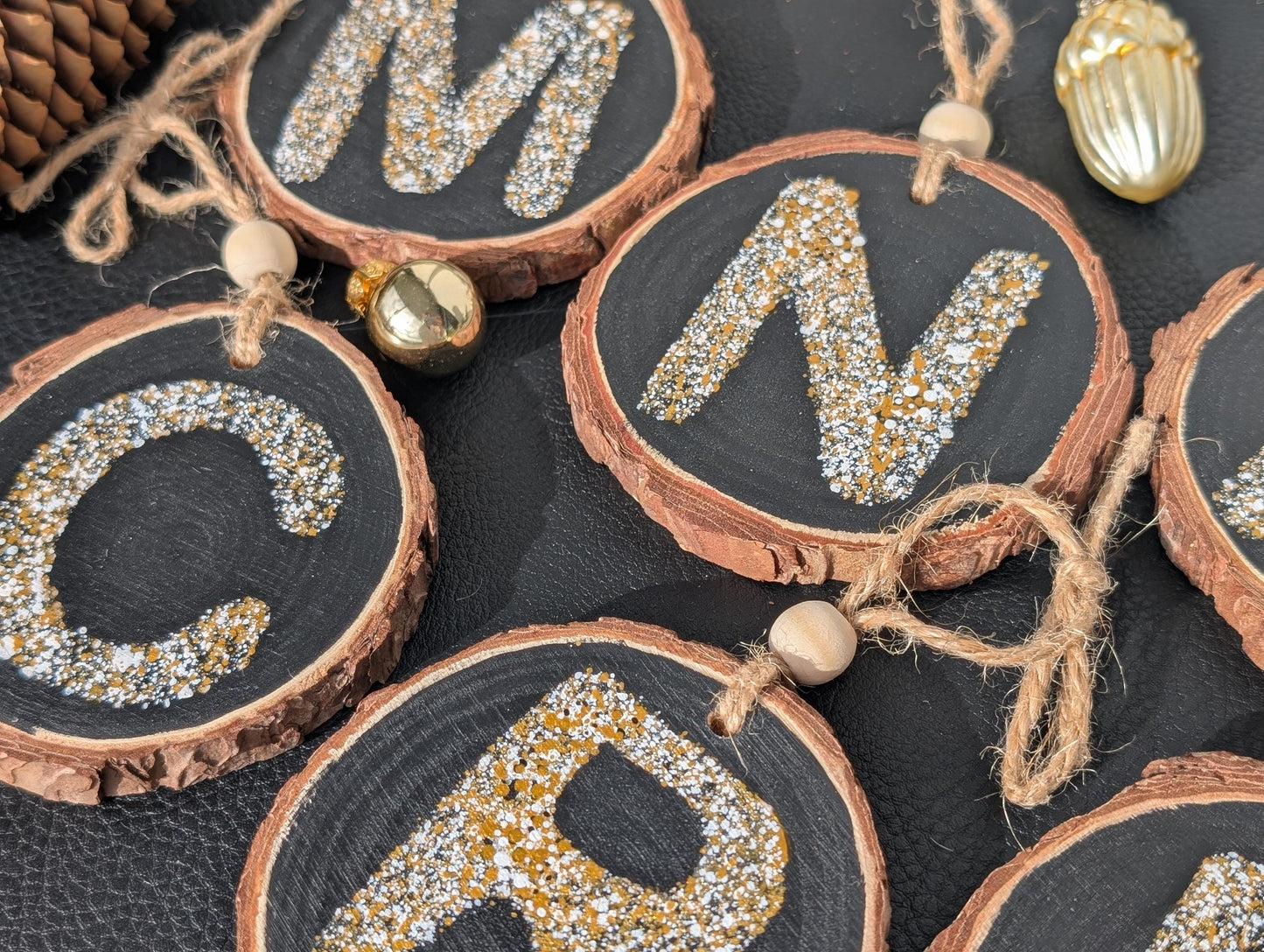 Personalized Wood Slice Christmas Ornament: Hand Painted Rustic Farmhouse Decor