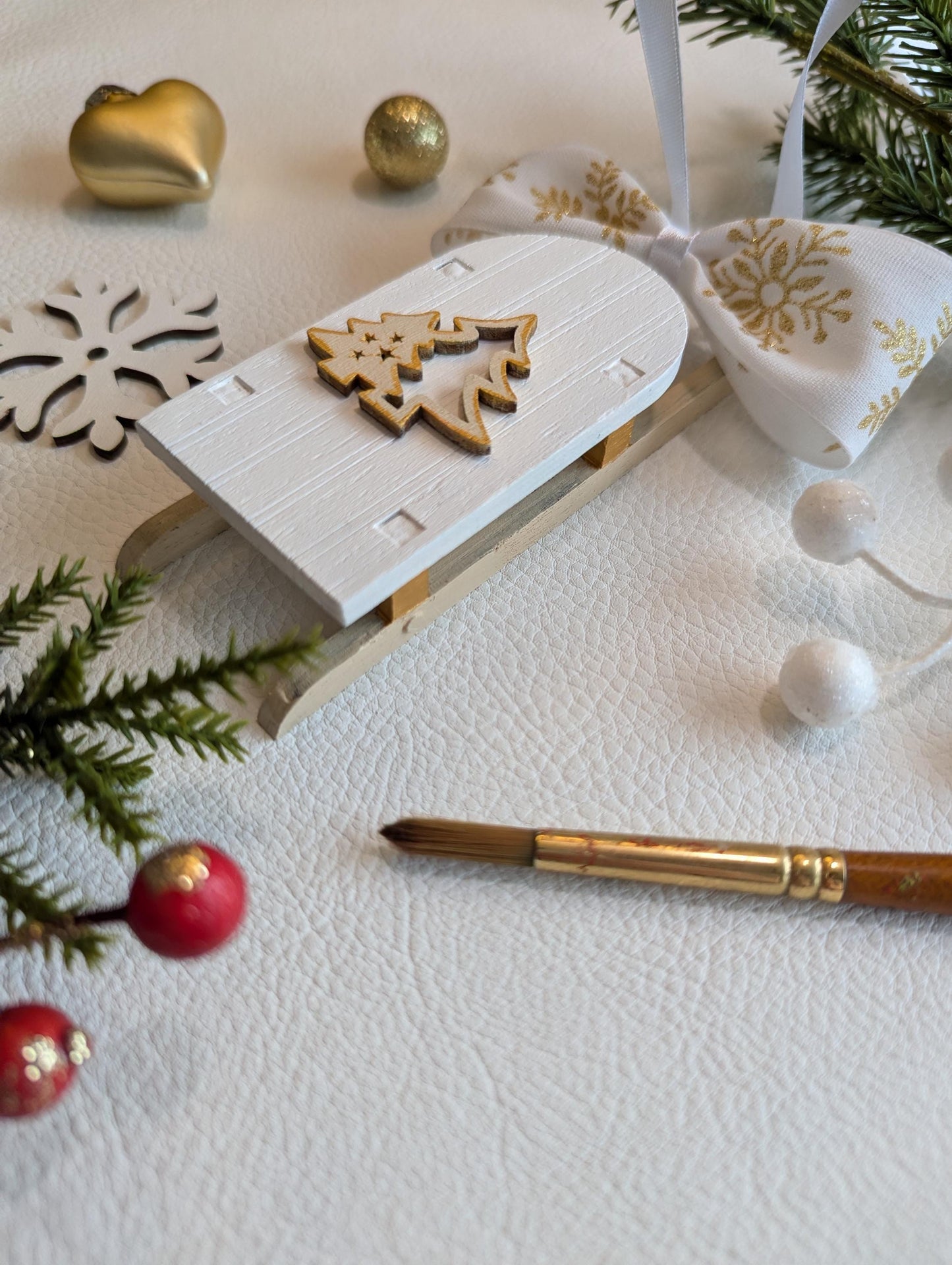 Handmade Wooden Sleigh Ornament: Scandinavian Christmas Decoration