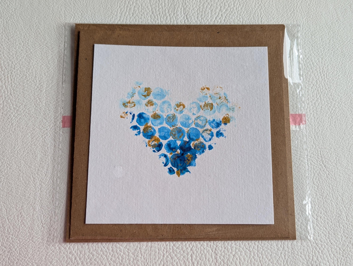 Handmade Blue & Gold Heart Card: Unique Acrylic Painting