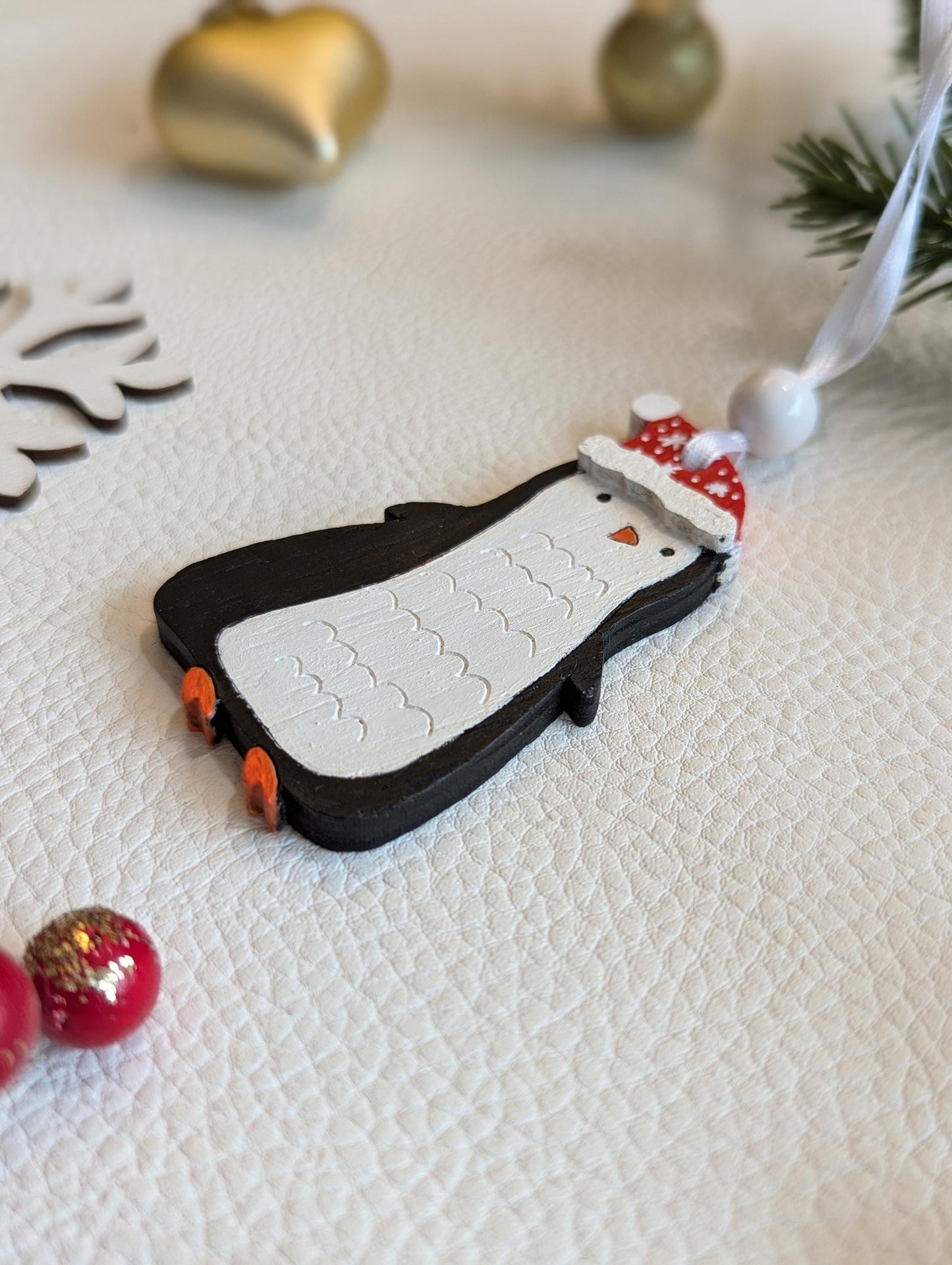 Handmade Penguin Christmas Ornament: Painted Wooden Tree Decoration