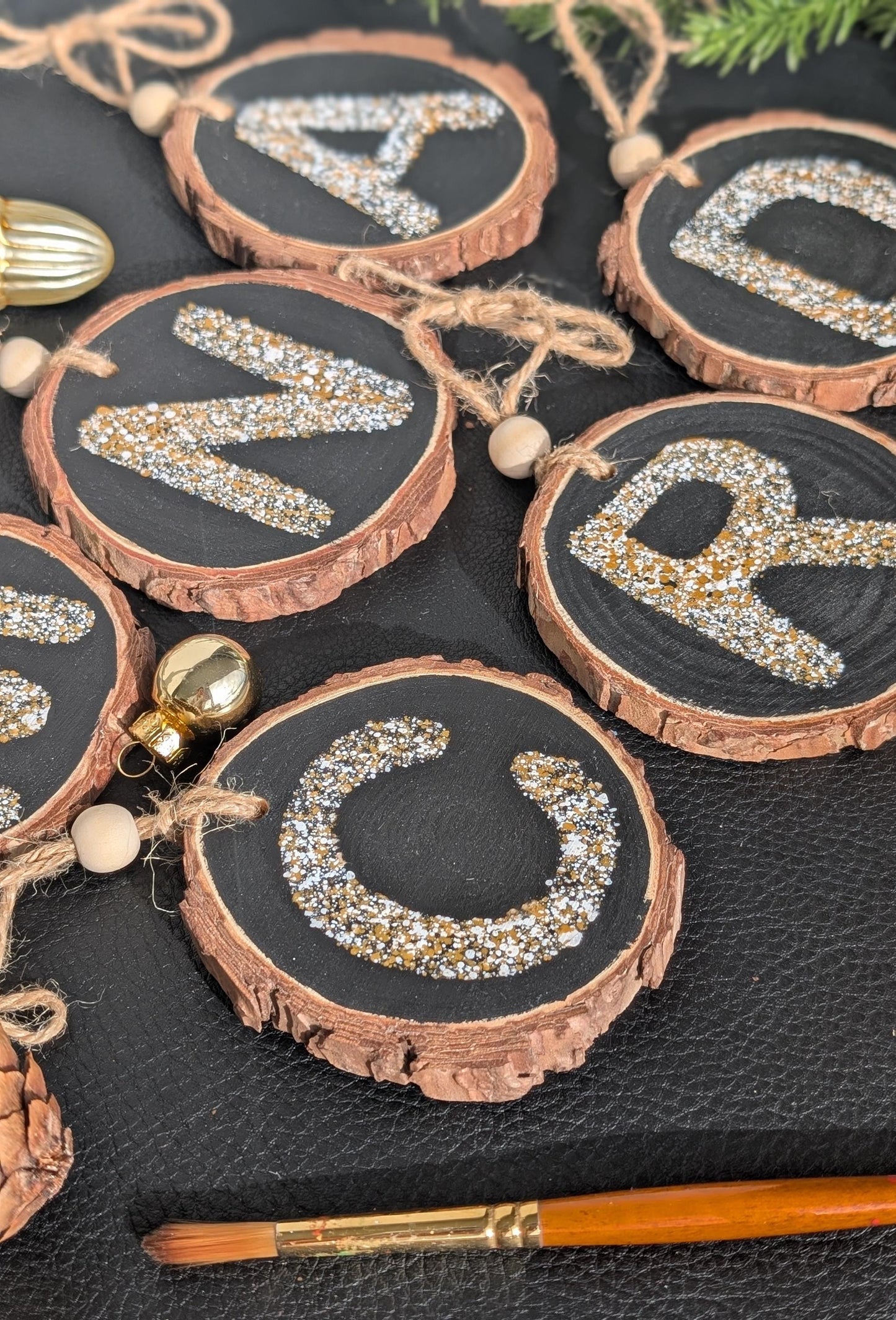 Personalized Wood Slice Christmas Ornament: Hand Painted Rustic Farmhouse Decor