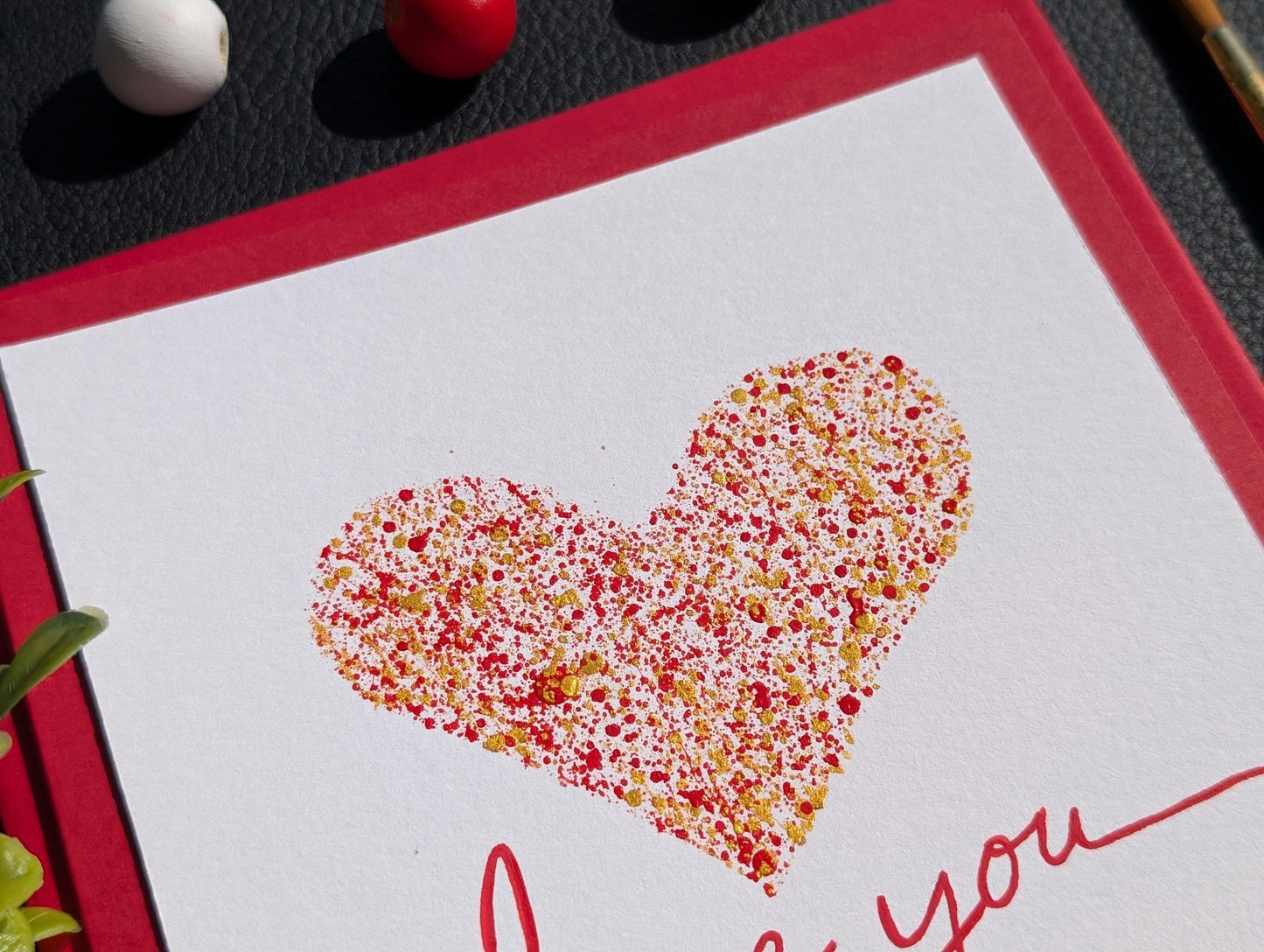 Hand Painted Love Card: Red Heart Anniversary Card