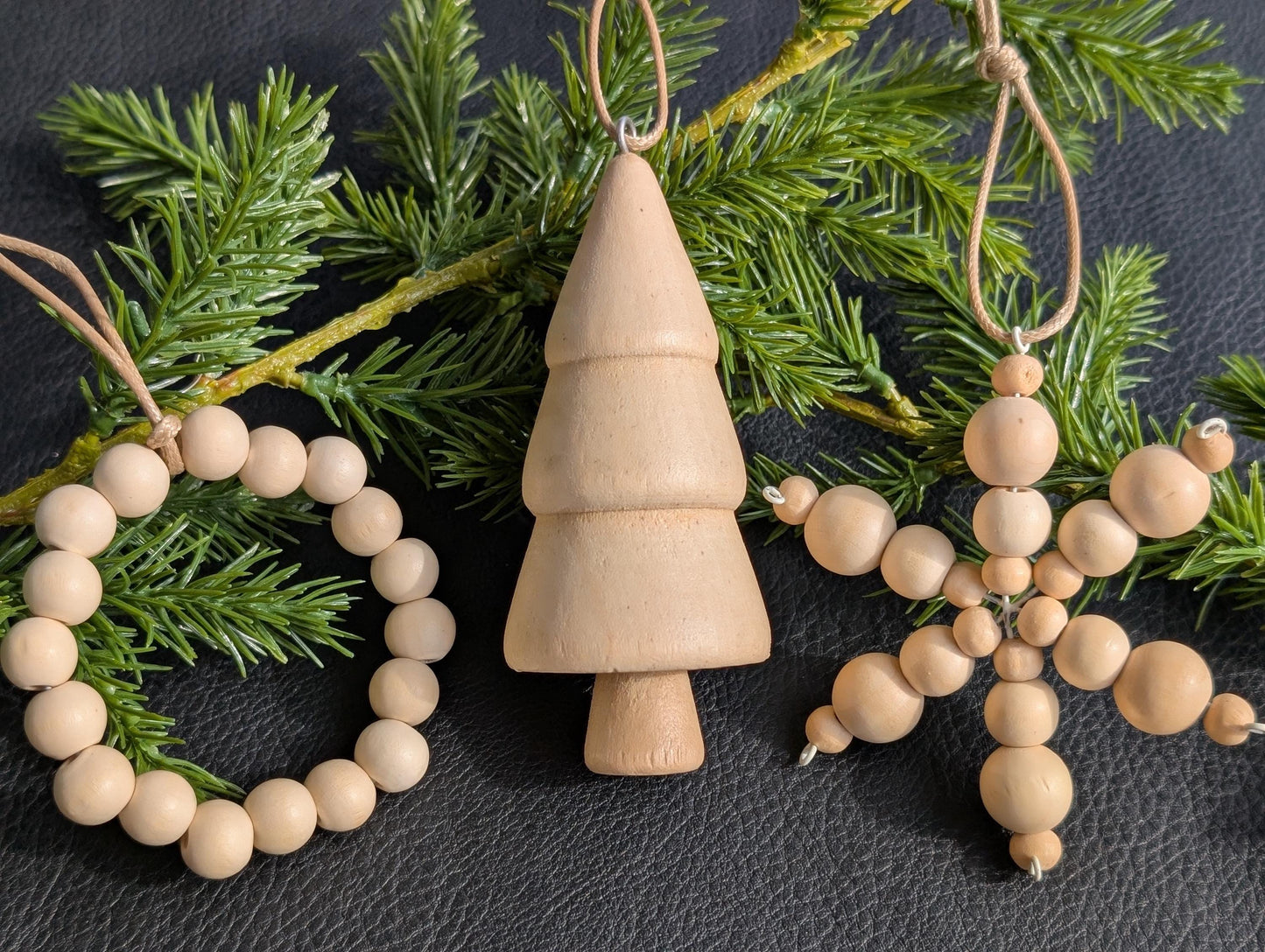Rustic Christmas Ornaments: Set of 3, Farmhouse Wooden Holiday Decorations