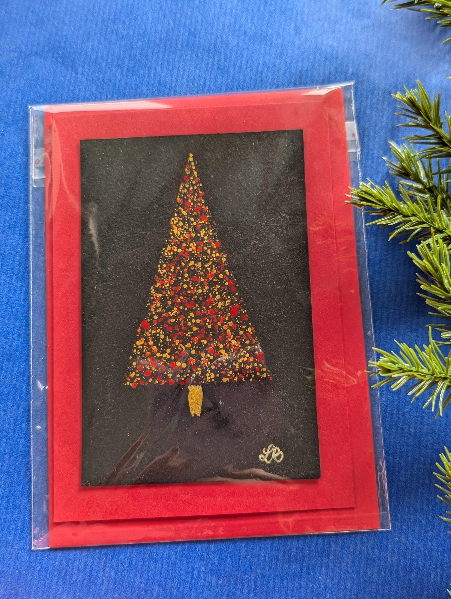 Handmade Christmas Card: Black Paper, Gold Splatter Tree
