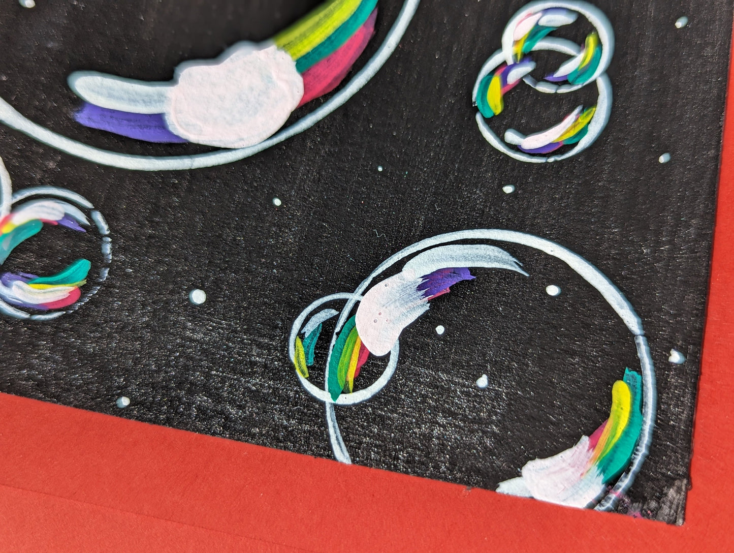 Hand Painted Happy Birthday Card: Colorful Soap Bubbles Mini Art