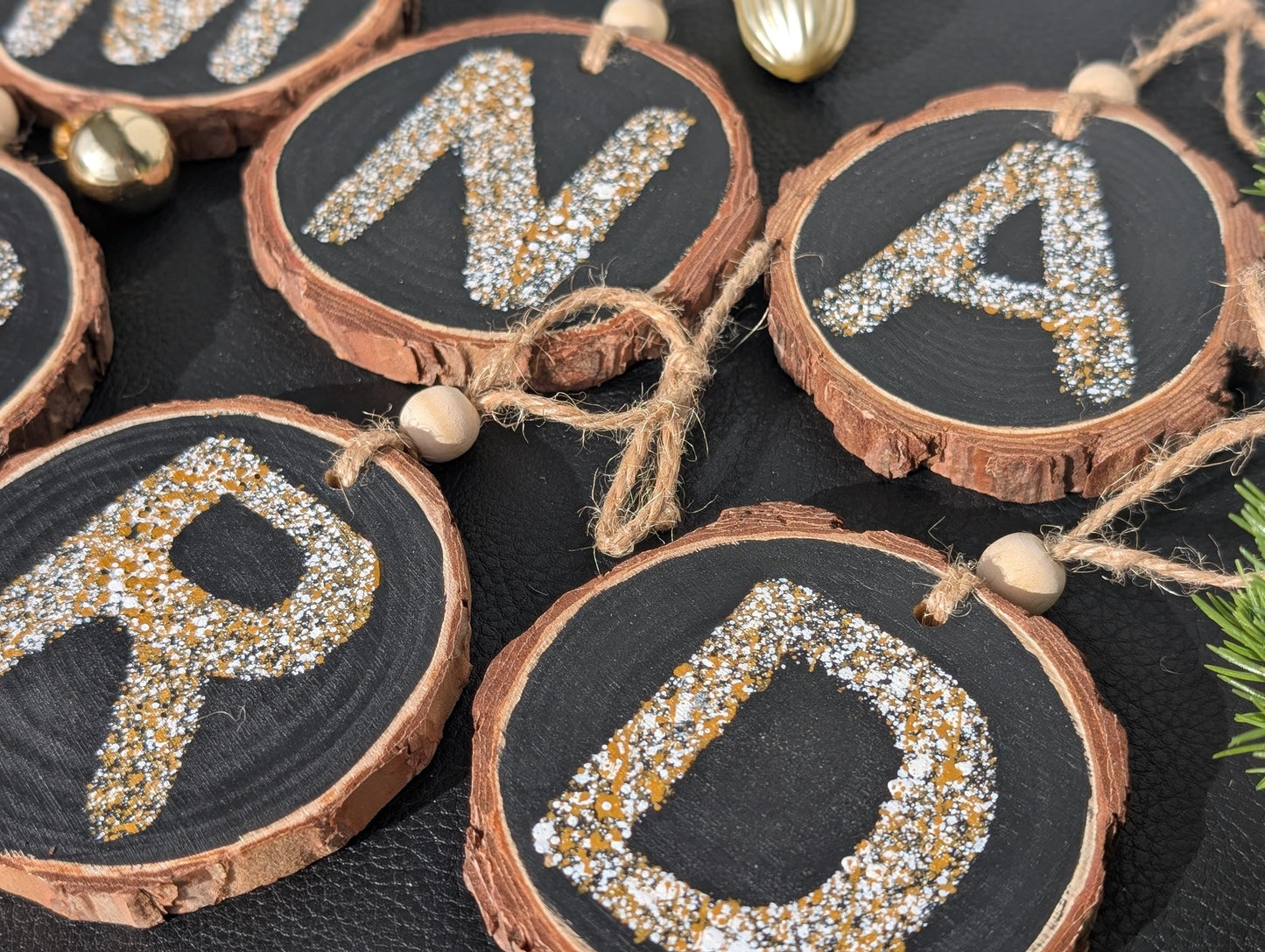 Personalized Wood Slice Christmas Ornament: Hand Painted Rustic Farmhouse Decor