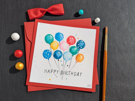 Handmade Balloon Birthday Card: Original Acrylic Painting