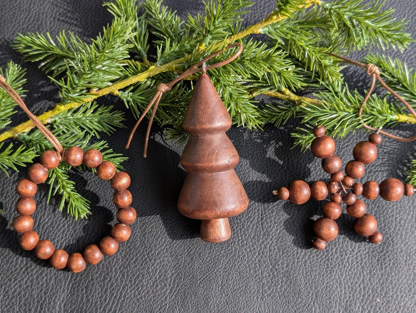 Rustic Christmas Ornaments: Set of 3, Farmhouse Wooden Holiday Decorations