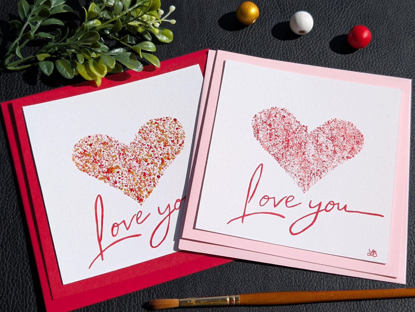 Hand Painted Love Card: Red Heart Anniversary Card