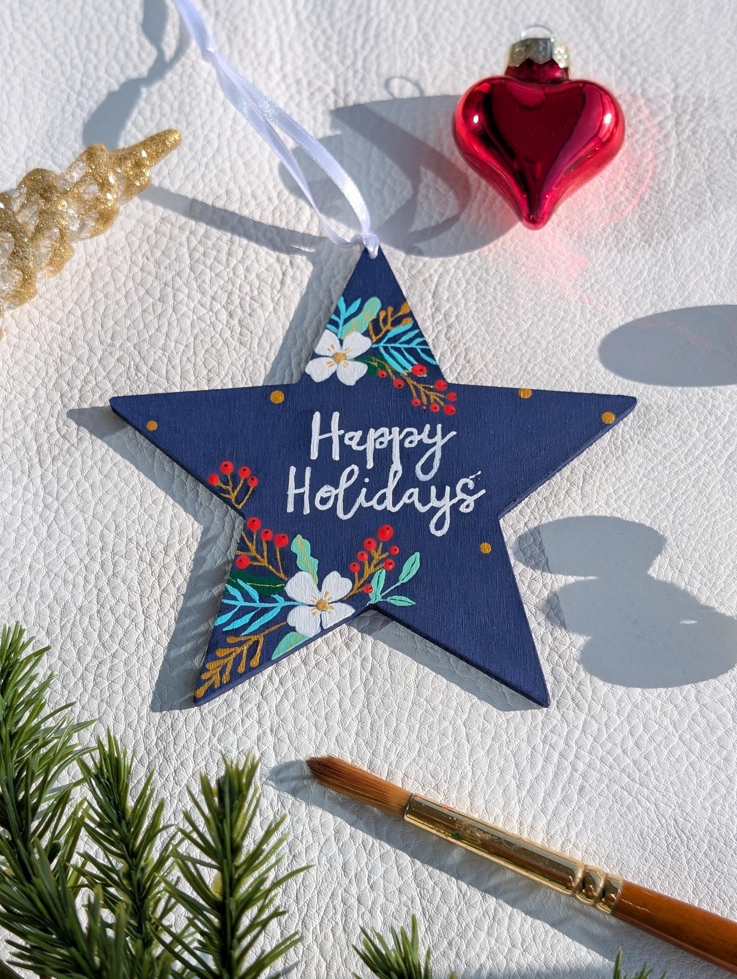 Personalized Wooden Star Ornaments, Hand Painted Christmas Decor, Rustic Decor, Unique Xmas hanging