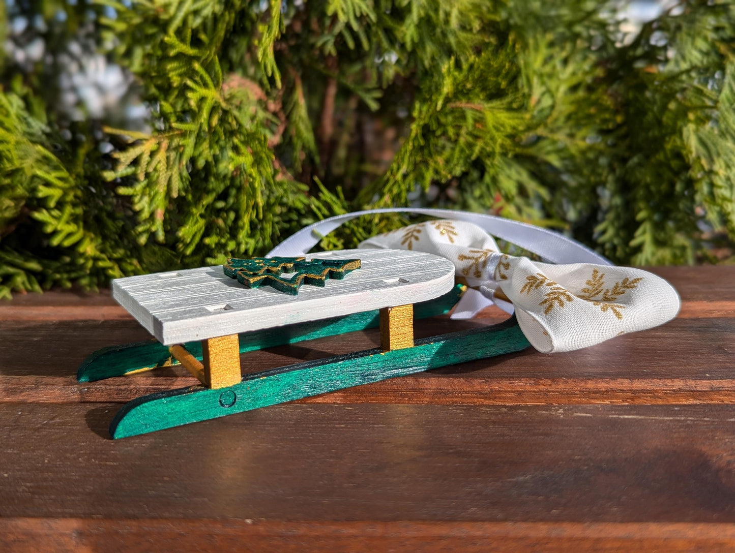 Wooden Christmas Sleigh Ornament: Scandinavian Style Sled