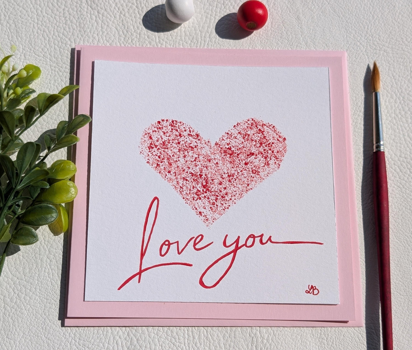 Hand Painted Heart Card: Minimalist Anniversary Love Card