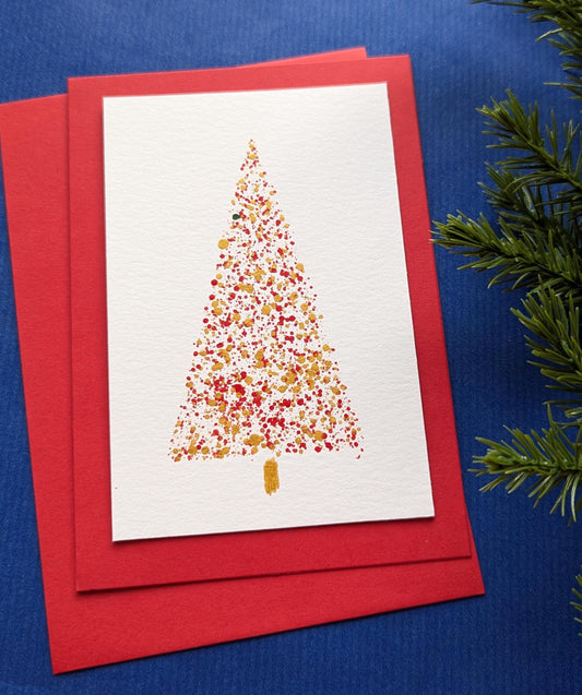 Handmade Red & Gold Christmas Card: Modern Holiday Greeting
