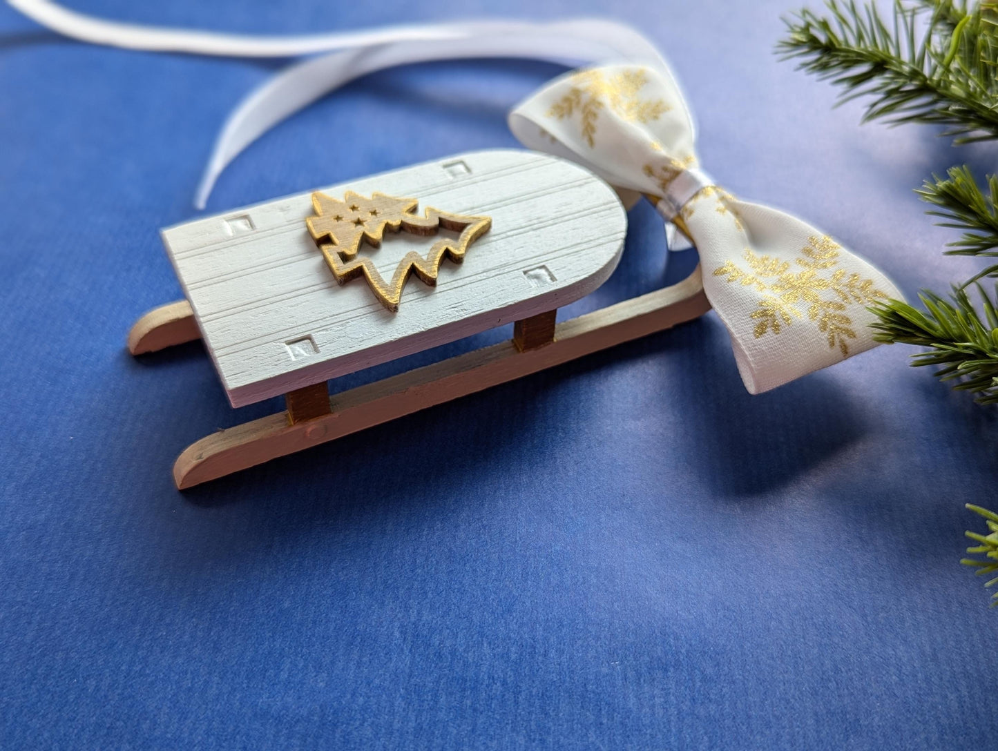 Wooden Christmas Sleigh Ornament: Scandinavian Style Sled